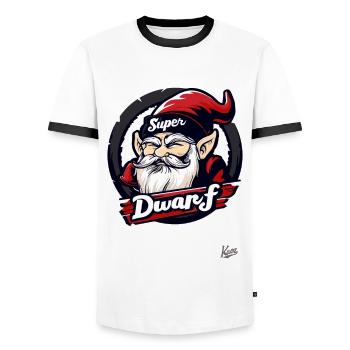 Le drôle de héros : Super Nain - T-shirt contrasté Homme - blanc/noir - Devant - AI Model Female 172 light (172cm) & AI Model Male 178 dark (178cm)