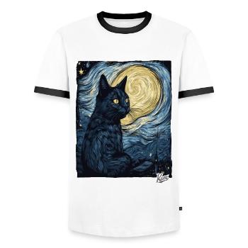 Sternennacht und Schwarze Katze - Männer Kontrast-T-Shirt - Weiß/Schwarz - Vorne - AI Model Female 172 light (172cm) & AI Model Male 178 dark (178cm)