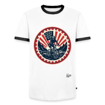 Sternen Streifen Patriot: Mountainbiker - Men's Ringer Shirt - white/black - Front - AI Model Female 172 light (172cm) & AI Model Male 178 dark (178cm)