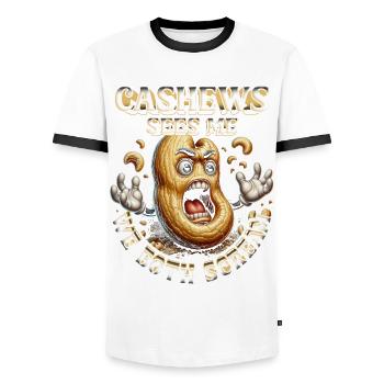 Cashew Allergy Cashews Sees Me We Both Scream - Men's Ringer Shirt - white/black - Front - AI Model Female 172 light (172cm) & AI Model Male 178 dark (178cm)