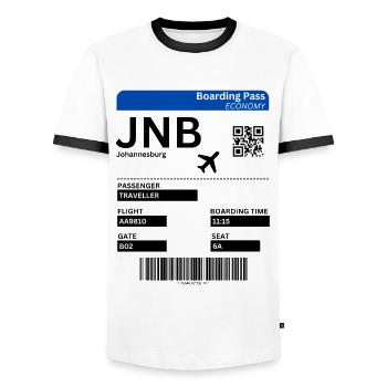 Carte d’embarquement à Johannesburg Afrique du Sud Idée de vacances - T-shirt contrasté Homme - blanc/noir - Devant - AI Model Female 172 light (172cm) & AI Model Male 178 dark (178cm)