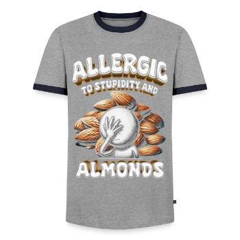 Almond Allergy Allergic To Stupidity And Almonds - Men's Ringer Shirt - grey/navy  - Front - AI Model Female 172 light (172cm) & AI Model Male 178 light (178cm)