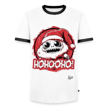 HoHoHo! Cartoon Monster Santa Claus - Men's Ringer Shirt - white/black - Front - AI Model Female 172 light (172cm) & AI Model Male 178 dark (178cm)