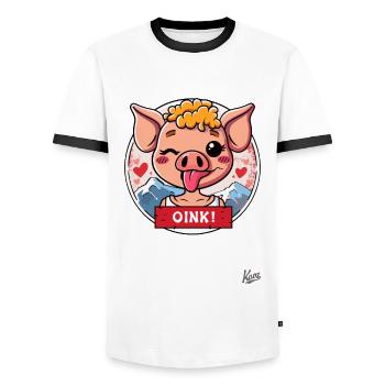 Niedliches kleines Schweinchen: OINK! - Männer Kontrast-T-Shirt - Weiß/Schwarz - Vorne - AI Model Female 172 light (172cm) & AI Model Male 178 dark (178cm)