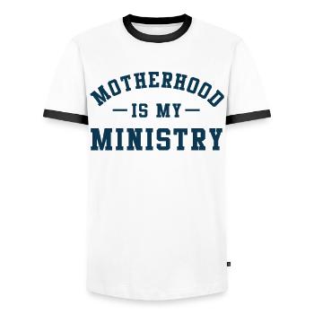 La maternité est mon ministère - T-shirt contrasté Homme - blanc/noir - Devant - AI Model Female 172 light (172cm) & AI Model Male 178 dark (178cm)