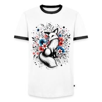 renard, papillons, fleurs animales, illustration, sortie - T-shirt contrasté Homme - blanc/noir - Devant - AI Model Female 172 light (172cm) & AI Model Male 178 dark (178cm)