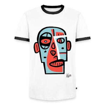 Abstract Cubism Art: A Face Portrait - Men's Ringer Shirt - white/black - Front - AI Model Female 172 light (172cm) & AI Model Male 178 dark (178cm)