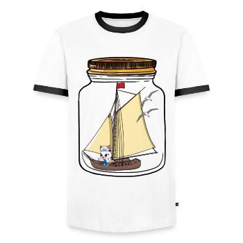 Voilier Navigation Message Dans Une Bouteille Salutations Chat - T-shirt contrasté Homme - blanc/noir - Devant - AI Model Female 172 light (172cm) & AI Model Male 178 dark (178cm)
