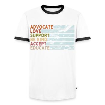 Advocate Love Support Accept Be Kind - Men's Ringer Shirt - white/black - Front - AI Model Female 172 light (172cm) & AI Model Male 178 dark (178cm)