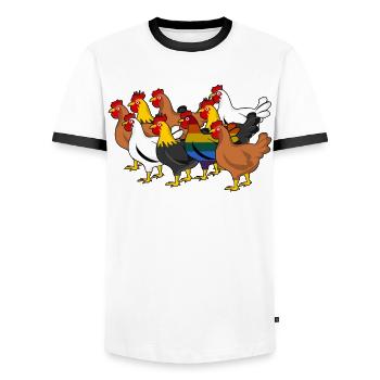LGBT Gay Poulet Lesbienne Arc-en-ciel - T-shirt contrasté Homme - blanc/noir - Devant - AI Model Female 172 light (172cm) & AI Model Male 178 dark (178cm)