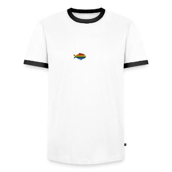 Drapeau arc-en-ciel lesbien LGBT Fish - T-shirt contrasté Homme - blanc/noir - Devant - AI Model Female 172 light (172cm) & AI Model Male 178 dark (178cm)