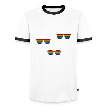 Drapeau arc-en-ciel lesbien des girafes LGBT - T-shirt contrasté Homme - blanc/noir - Devant - AI Model Female 172 light (172cm) & AI Model Male 178 dark (178cm)