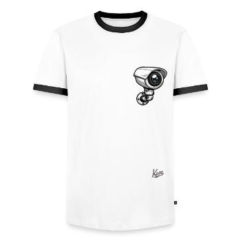 Caricature d’une petite caméra de sécurité - T-shirt contrasté Homme - blanc/noir - Devant - AI Model Female 172 light (172cm) & AI Model Male 178 dark (178cm)