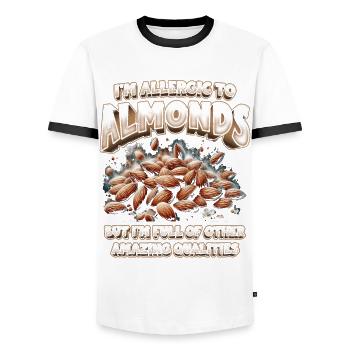 Allergie aux amandes - T-shirt contrasté Homme - blanc/noir - Devant - AI Model Female 172 light (172cm) & AI Model Male 178 dark (178cm)
