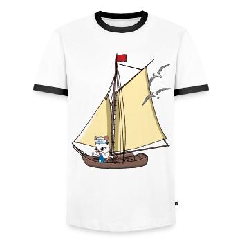 cat maritime sailing ship sailing boat sailor ahoy - Men's Ringer Shirt - white/black - Front - AI Model Female 172 light (172cm) & AI Model Male 178 dark (178cm)