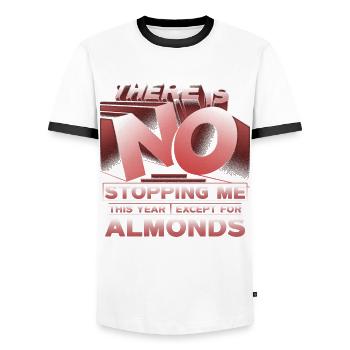 Allergie aux amandes - T-shirt contrasté Homme - blanc/noir - Devant - AI Model Female 172 light (172cm) & AI Model Male 178 dark (178cm)