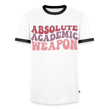 Studenten Absolute Academic Weapon - Männer Kontrast-T-Shirt - Weiß/Schwarz - Vorne - AI Model Female 172 light (172cm) & AI Model Male 178 dark (178cm)