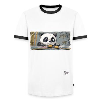 Cute panda motif: chopsticks and sushi - Men's Ringer Shirt - white/black - Front - AI Model Female 172 light (172cm) & AI Model Male 178 dark (178cm)