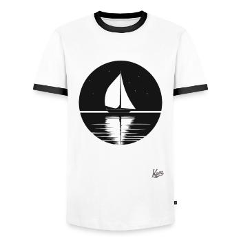 The Sailboat: Adventure on the High Seas - Men's Ringer Shirt - white/black - Front - AI Model Female 172 light (172cm) & AI Model Male 178 dark (178cm)