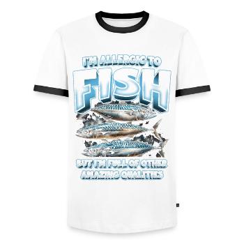 Allergie au poisson - T-shirt contrasté Homme - blanc/noir - Devant - AI Model Female 172 light (172cm) & AI Model Male 178 dark (178cm)