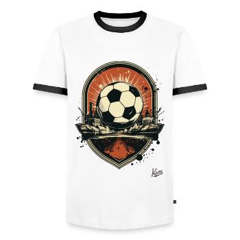An emblem for football - Men's Ringer Shirt - white/black - Front - AI Model Female 172 light (172cm) & AI Model Male 178 dark (178cm)