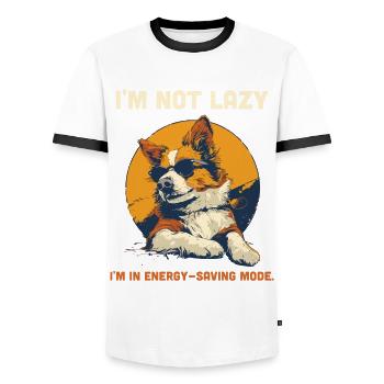 Lazy Dog Humor Energy Saving Mode Funny - Men's Ringer Shirt - white/black - Front - AI Model Female 172 light (172cm) & AI Model Male 178 dark (178cm)