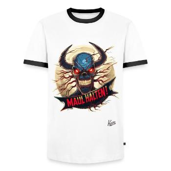 The devil of truth says: Shut up - Men's Ringer Shirt - white/black - Front - AI Model Female 172 light (172cm) & AI Model Male 178 dark (178cm)