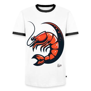 Moon Shrimp: A Shrimp on the Moon - Men's Ringer Shirt - white/black - Front - AI Model Female 172 light (172cm) & AI Model Male 178 dark (178cm)