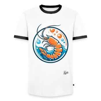 Ozeanwellen und Blubberblasen: Garnele mit Stil - Männer Kontrast-T-Shirt - Weiß/Schwarz - Vorne - AI Model Female 172 light (172cm) & AI Model Male 178 dark (178cm)