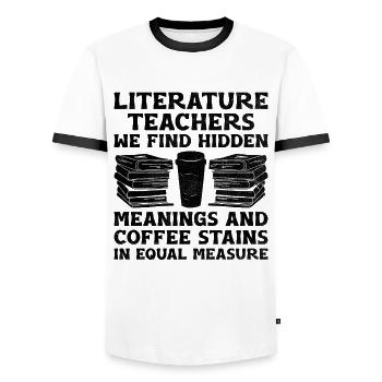 Literature Teacher School Teacher Funny Teachers S - Men's Ringer Shirt - white/black - Front - AI Model Female 172 light (172cm) & AI Model Male 178 dark (178cm)