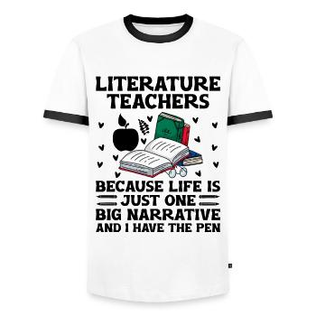 Literature Teacher School Teacher Funny Teachers S - Men's Ringer Shirt - white/black - Front - AI Model Female 172 light (172cm) & AI Model Male 178 dark (178cm)
