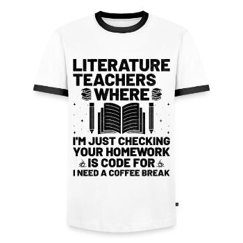 Literature Teacher School Teacher Funny Teachers S - Men's Ringer Shirt - white/black - Front - AI Model Female 172 light (172cm) & AI Model Male 178 dark (178cm)