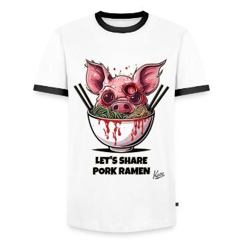 Let's Share Zombie Pork Ramen Noodles - Men's Ringer Shirt - white/black - Front - AI Model Female 172 light (172cm) & AI Model Male 178 dark (178cm)