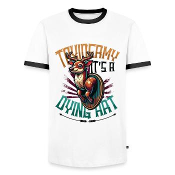 Taxidermy It's A Dying Art Hirschmotiv - Männer Kontrast-T-Shirt - Weiß/Schwarz - Vorne - AI Model Female 172 light (172cm) & AI Model Male 178 dark (178cm)