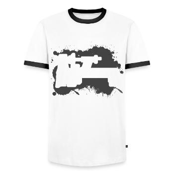 Wood Turner Workshop Lathe Woodturning - Men's Ringer Shirt - white/black - Front - AI Model Female 172 light (172cm) & AI Model Male 178 dark (178cm)