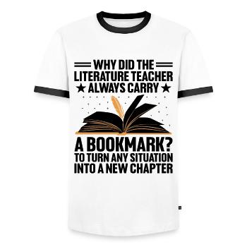 Literature Teacher School Teacher Funny Teachers S - Men's Ringer Shirt - white/black - Front - AI Model Female 172 light (172cm) & AI Model Male 178 dark (178cm)