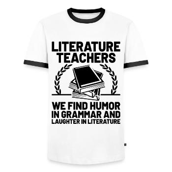 Literature Teacher School Teacher Funny Teachers S - Men's Ringer Shirt - white/black - Front - AI Model Female 172 light (172cm) & AI Model Male 178 dark (178cm)