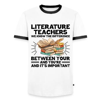 Literature Teacher School Teacher Funny Teachers S - Men's Ringer Shirt - white/black - Front - AI Model Female 172 light (172cm) & AI Model Male 178 dark (178cm)