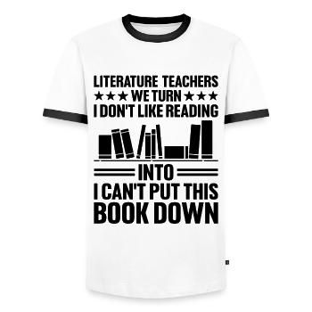 Literature Teacher School Teacher Funny Teachers S - Men's Ringer Shirt - white/black - Front - AI Model Female 172 light (172cm) & AI Model Male 178 dark (178cm)