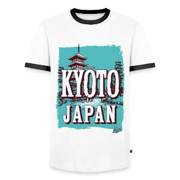 Kyoto Japan: Tradition trifft Trend - Männer Kontrast-T-Shirt - Weiß/Schwarz - Vorne - AI Model Female 172 light (172cm) & AI Model Male 178 dark (178cm)