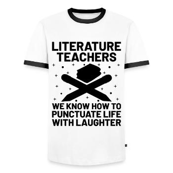 Literature Teacher School Teacher Funny Teachers S - Men's Ringer Shirt - white/black - Front - AI Model Female 172 light (172cm) & AI Model Male 178 dark (178cm)
