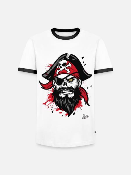 Male Man Funny Skull Pirate - Men's Ringer Shirt - white/black