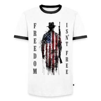 La liberté n’est pas gratuite - Patriotic Soldier Design - T-shirt contrasté Homme - blanc/noir - Devant - AI Model Female 172 light (172cm) & AI Model Male 178 dark (178cm)