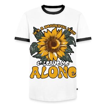 It's a Beautiful Day To Leave Me Alone Cute Flower - Men's Ringer Shirt - white/black - Front - AI Model Female 172 light (172cm) & AI Model Male 178 dark (178cm)