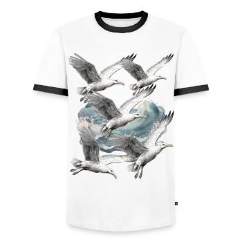 Mouettes Mer Mer Mer Océan Côte Oiseaux Marins - T-shirt contrasté Homme - blanc/noir - Devant - AI Model Female 172 light (172cm) & AI Model Male 178 dark (178cm)