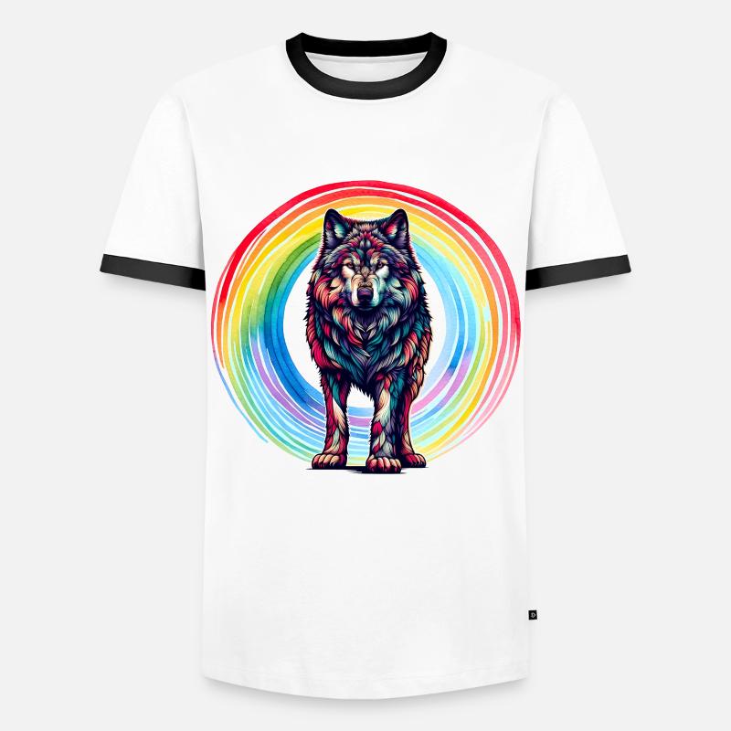 Wolf Wölfe Regenbogen - Männer Kontrast-T-Shirt - Weiß/Schwarz