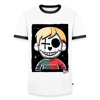 Crazy Cartoon: Schreckliche Marionette - Männer Kontrast-T-Shirt - Weiß/Schwarz - Vorne - AI Model Female 172 light (172cm) & AI Model Male 178 dark (178cm)