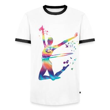 Gymnastics Hoops Rhythmic Gymnastics - Men's Ringer Shirt - white/black - Front - AI Model Female 172 light (172cm) & AI Model Male 178 dark (178cm)
