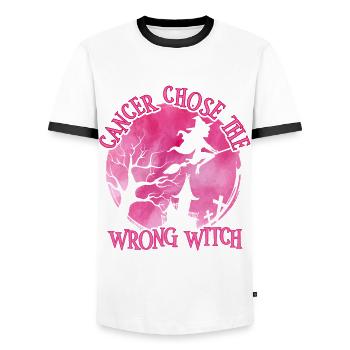 Cancer Sorcière Rose Cancer du sein - T-shirt contrasté Homme - blanc/noir - Devant - AI Model Female 172 light (172cm) & AI Model Male 178 dark (178cm)