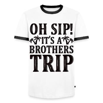 Geschwister Oh Sip Its A Brothers Trip - Men's Ringer Shirt - white/black - Front - AI Model Female 172 light (172cm) & AI Model Male 178 dark (178cm)